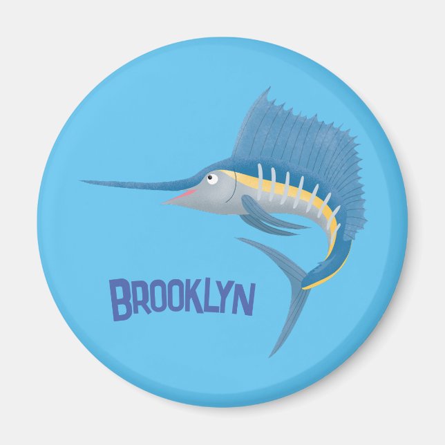 Íman Ilustração de desenho animado de peixe-espada (Frente)