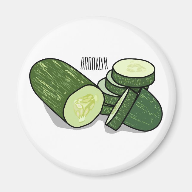 Íman Ilustração de desenho animado de pepino (Frente)