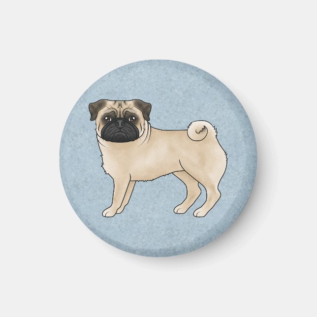 Íman Ilustração de desenho animado de pug corça azul (Frente)