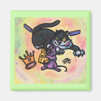 Íman Ilustração de Desenho Animado Gato Rato Queijo Cor