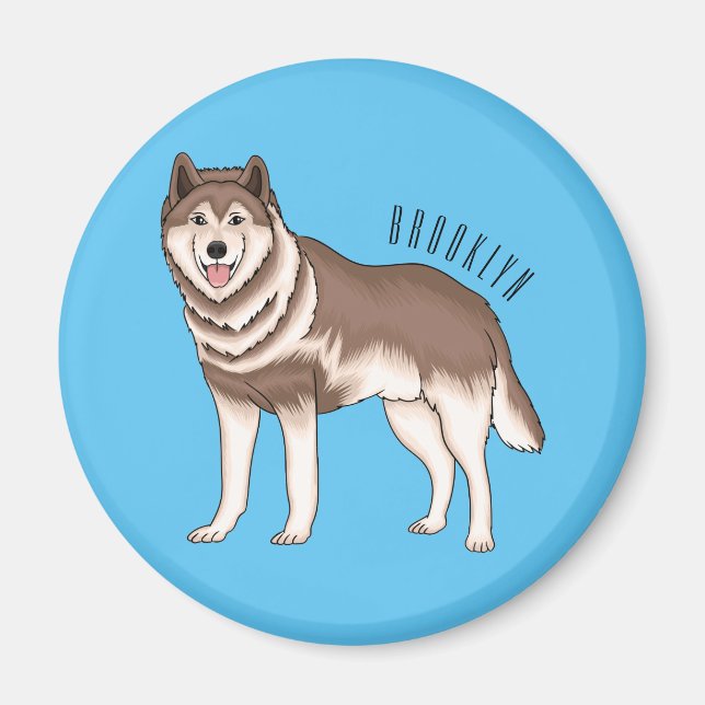 Íman Ilustração de desenho animado siberiano husky (Frente)
