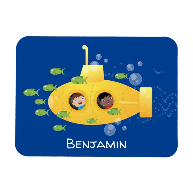 Íman Ilustração de desenho animado submarino amarelo (Horizontal)