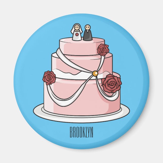 Íman Ilustração de desenho de bolo de casamento (Frente)