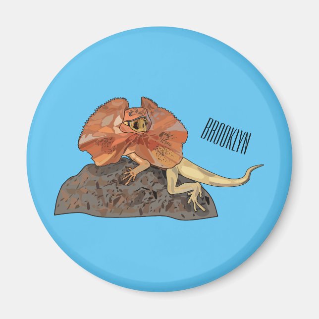 Íman Ilustração de desenho de lagarto de pescoço frito (Frente)
