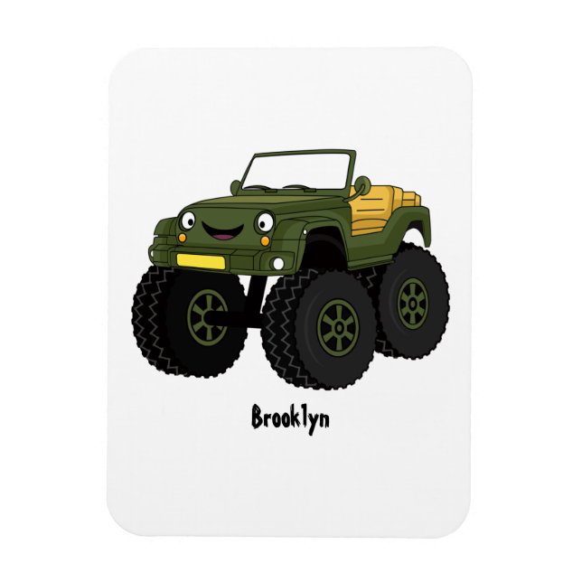 Íman Ilustração de desenho de um caminhão monstro verde (Vertical)