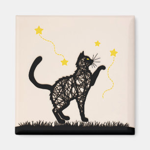 Íman Ilustração de Estrelas Divertidas de Gato Preto