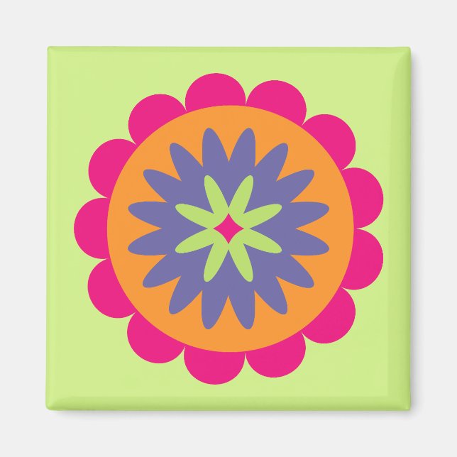 Íman ilustração de formas florais laranja e rosa (Frente)