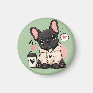 Íman Ilustração de French Bulldog com Capuz Fofo