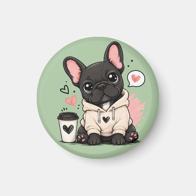 Íman Ilustração de French Bulldog com Capuz Fofo (Frente)