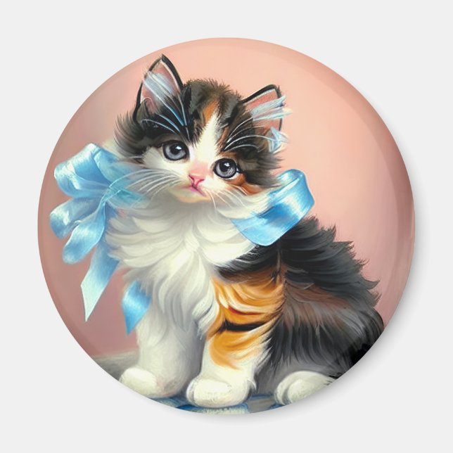 Íman Ilustração de Gatinho Xadrez Vintage (Frente)