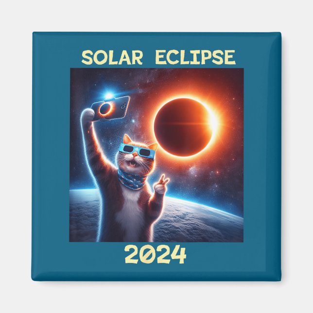 Íman Ilustração de Gato com Eclipse Solar (Frente)