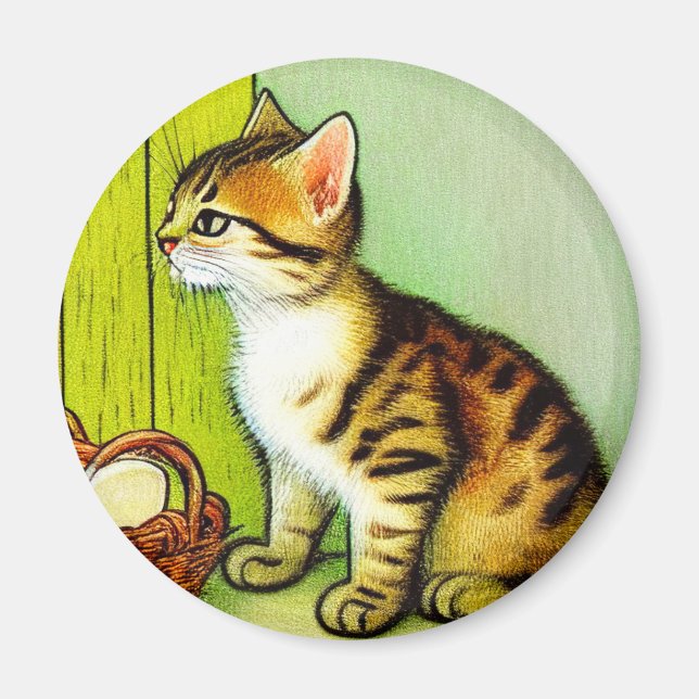 Íman Ilustração de Gato de Tabby de Vintage (Frente)