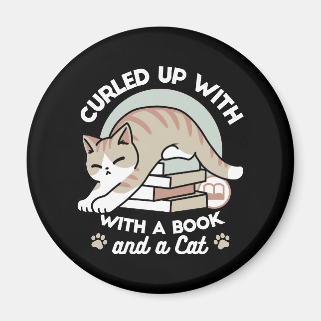 Íman Ilustração de Gato do Livro ao Longo - Enrolada e  (Frente)