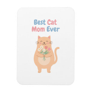 Íman Ilustração de Gato Pêssego Fofo Segurando Flores