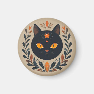 Íman Ilustração de Gato Preto com Olhos Vibrantes