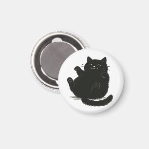 Íman Ilustração de Gato Preto Gordo Fofo chamado Lazy C