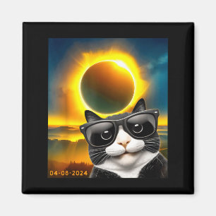 Íman Ilustração de Gato Tuxedo na Totalidade do Eclipse