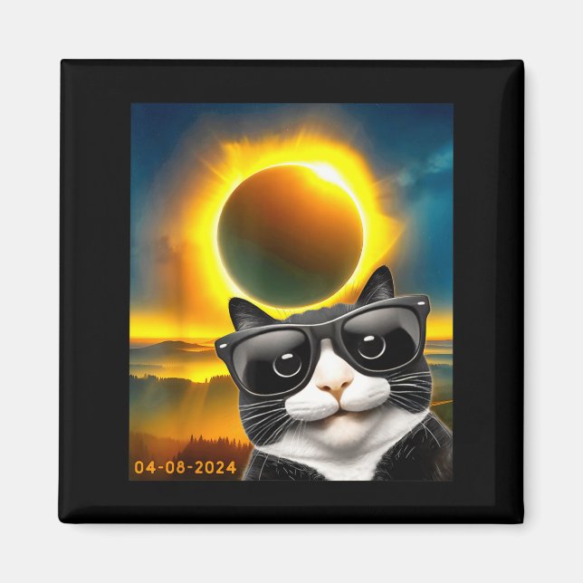 Íman Ilustração de Gato Tuxedo na Totalidade do Eclipse (Frente)