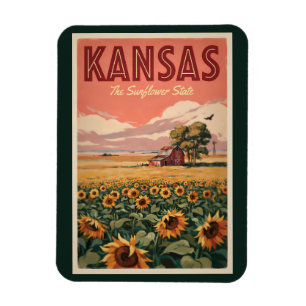 Íman Ilustração de Girassóis do Kansas Arte de Viagem V