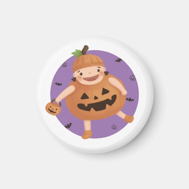 Íman Ilustração de Halloween: Menina de Abóbora (Frente)