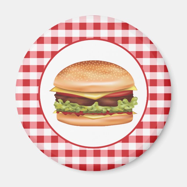 Íman Ilustração de Hambúrguer Fast Food em Xadrez Verme (Frente)