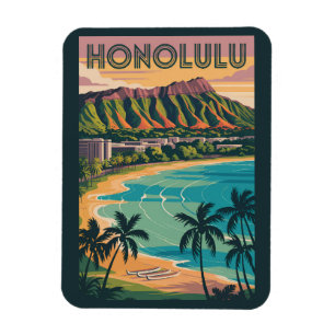Íman Ilustração de Honolulu Havaí Viagem Arte Vintage