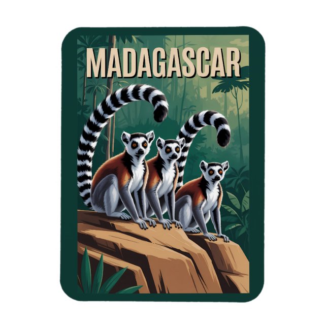 Íman Ilustração de lêmures de Madagascar Arte de Viagem (Vertical)