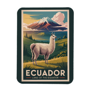 Íman Ilustração de Lhama do Equador Arte de Viagem Vint