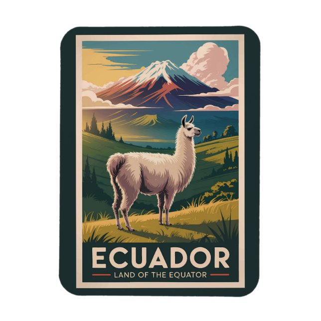 Íman Ilustração de Lhama do Equador Arte de Viagem Vint (Vertical)