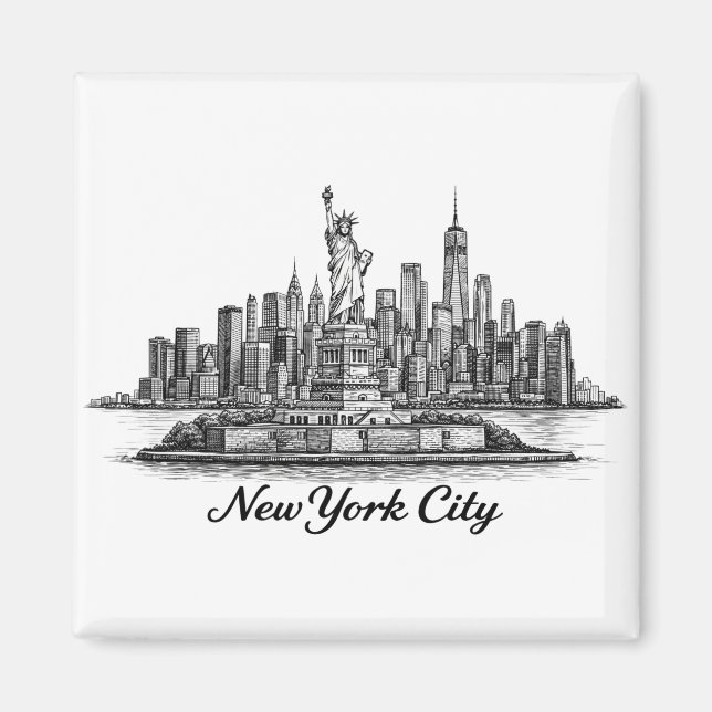 Íman Ilustração de Linha do Horizonte de Nova York (Frente)