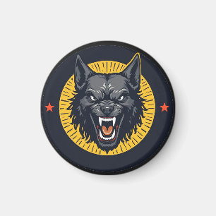 Íman Ilustração de Lobo Feroz com Desenho Circular