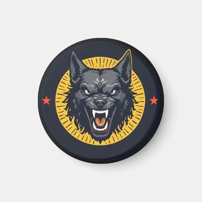 Íman Ilustração de Lobo Feroz com Desenho Circular (Frente)