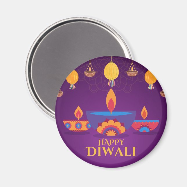 Íman Ilustração de luz Diwali rosa púrpura (Front/Back)