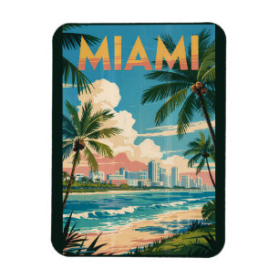 Íman Ilustração de Miami Flórida Viagem Arte Vintage