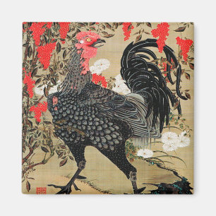 Íman Ilustração de Nandina e Rooster de Ito Jakuchu