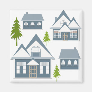 Íman Ilustração de Natal casas de inverno cinzas de