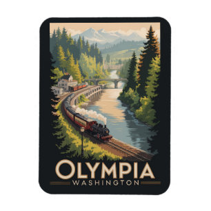 Íman Ilustração de Olympia Washington Viagem Arte Vinta