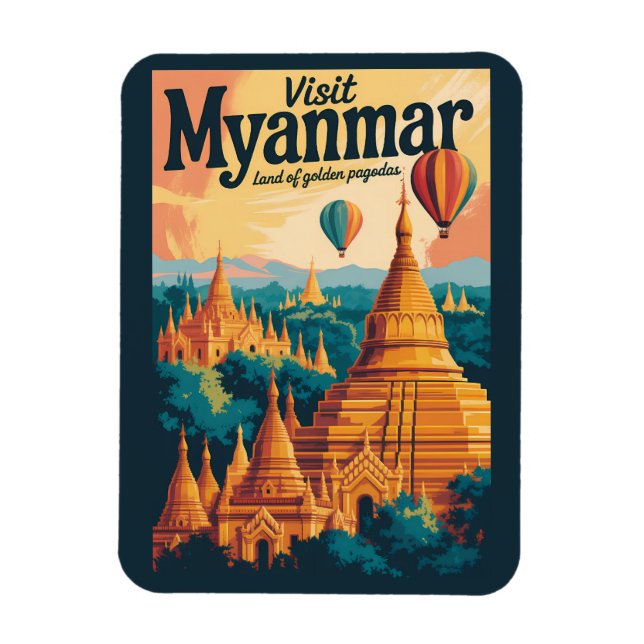 Íman Ilustração de Pagodes de Mianmar Arte de Viagem Vi (Vertical)