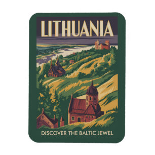 Íman Ilustração de Paisagem da Lituânia Arte de Viagem