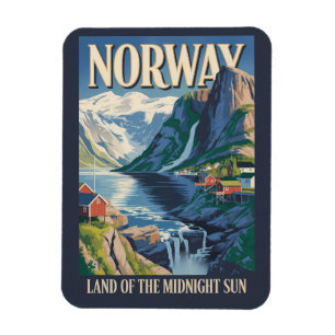Íman Ilustração de Paisagem da Noruega Arte de Viagem V