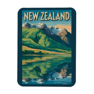 Íman Ilustração de Paisagem da Nova Zelândia Viagem Art