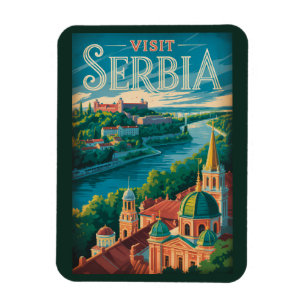 Íman Ilustração de Paisagem da Sérvia Arte de Viagem Vi