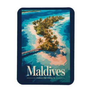 Íman Ilustração de Paisagem das Maldivas Arte de Viagem