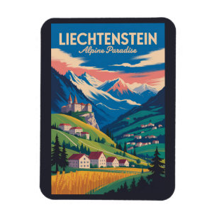 Íman Ilustração de Paisagem de Liechtenstein Viagem Art