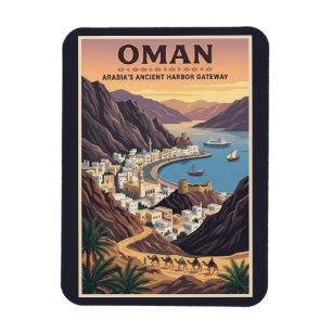 Íman Ilustração de Paisagem de Omã Arte de Viagem Vinta