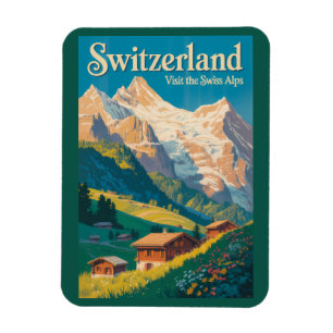 Íman Ilustração de Paisagem de Viagem de Arte da Suíça