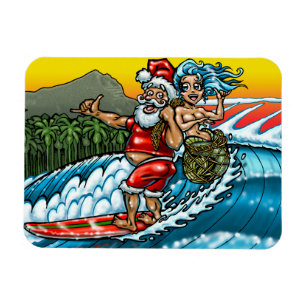Íman Ilustração de Papais noeis de Surfe Havaiano Azu
