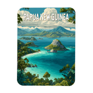 Íman Ilustração de Papua-Nova Guiné Viagem Arte Vintage