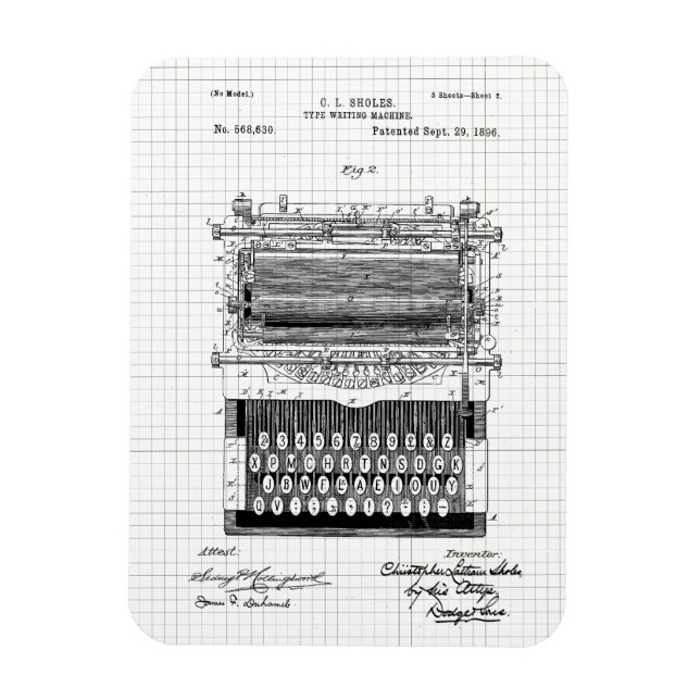 Íman Ilustração de Patente de Máquina de Escrever Vinta (Vertical)