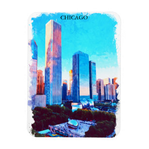 Íman Ilustração de pintura em aquarela de Chicago Illin